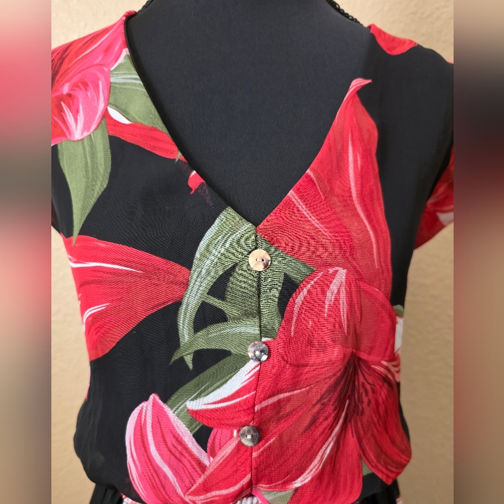 Kate And Lilly Black With Red Floral Dress Sheer And Lined Work Appreal Sz 12 - Picture 2 of 4